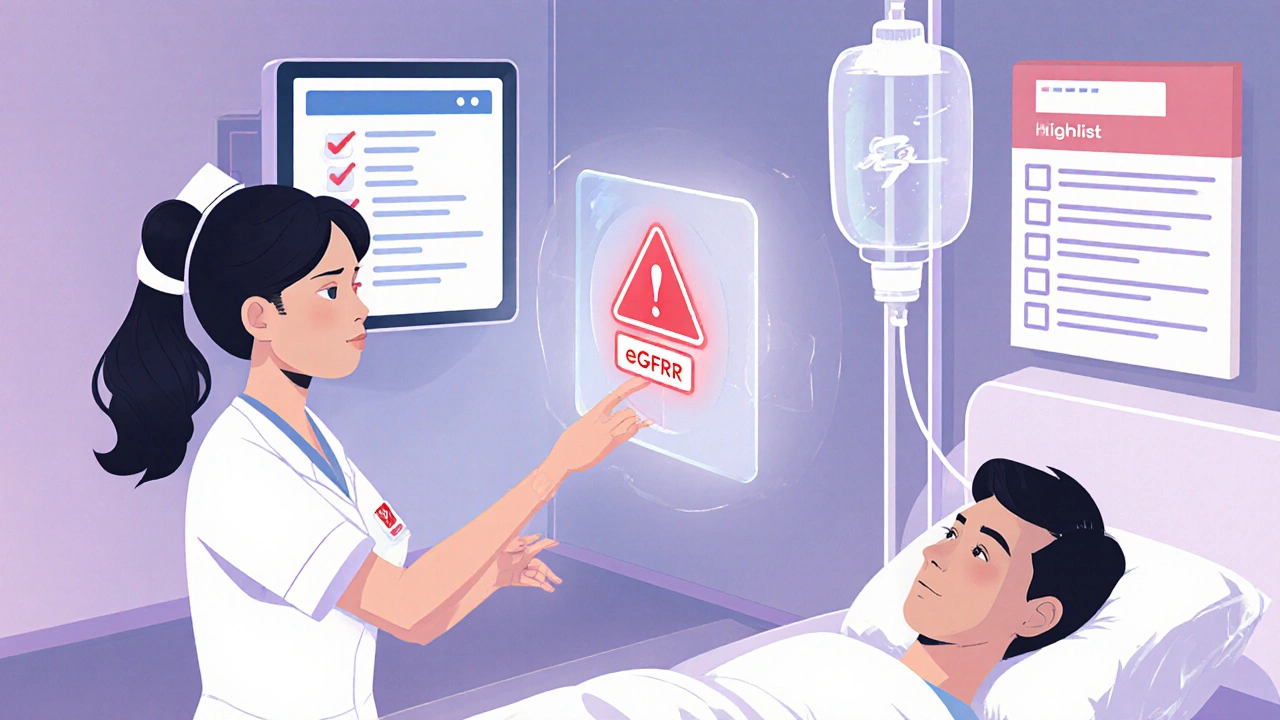 AI alert helps clinicians prevent drug‑induced kidney injury with hydration and monitoring.