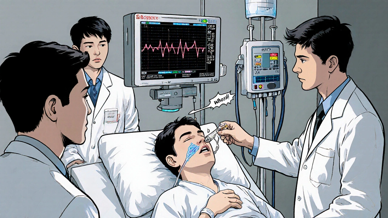 Doctors treat intubated patient with atropine and dialysis in ICU.