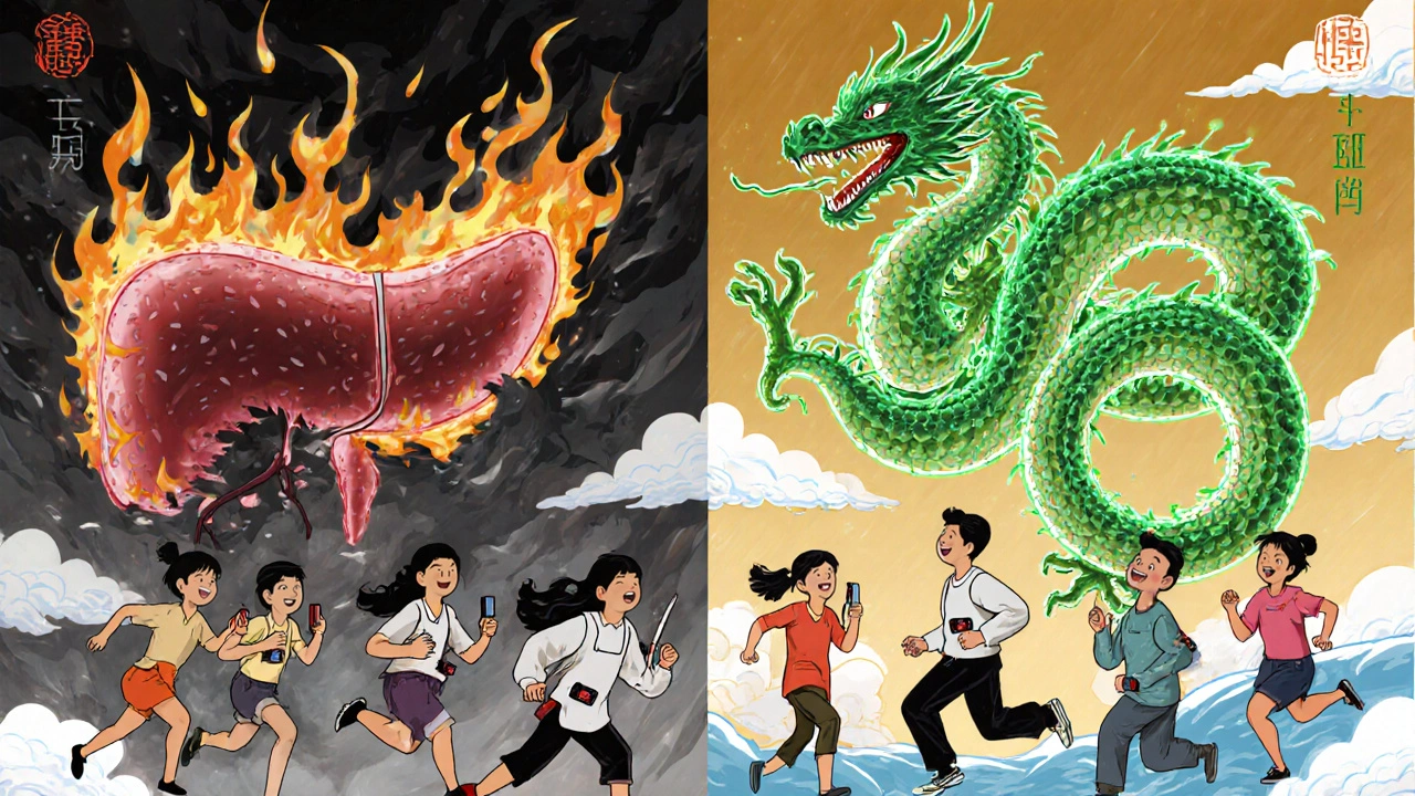 A healed pancreas with regenerating cells and a dragon made of gut bacteria, surrounded by thriving people.