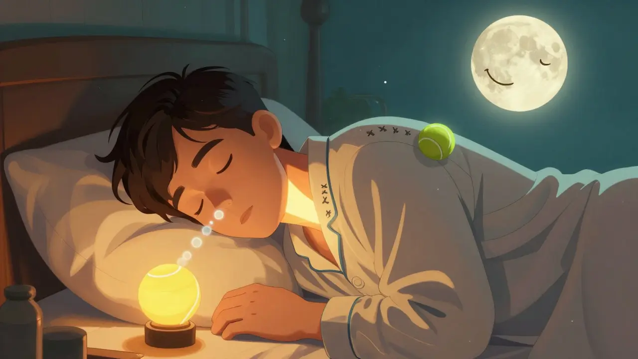 A man sleeping on his side with a glowing airway, shown in vibrant Chinese manhua illustration.