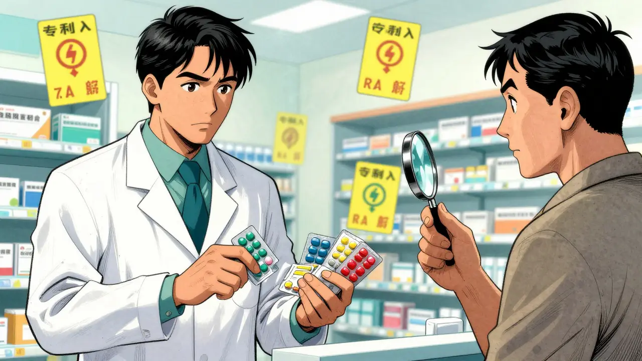 Pharmacist offering medication choices to a patient.