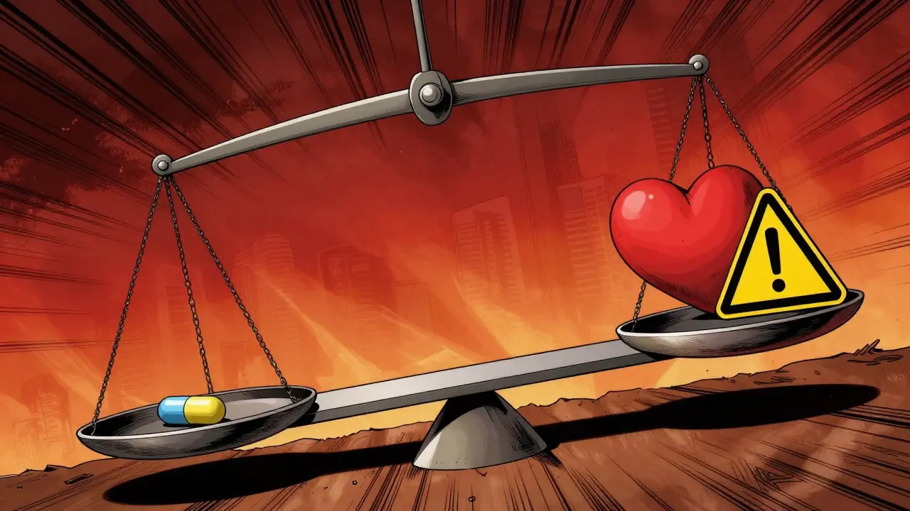 A precarious balance scale representing the narrow therapeutic index of high-risk drugs in manhua style.