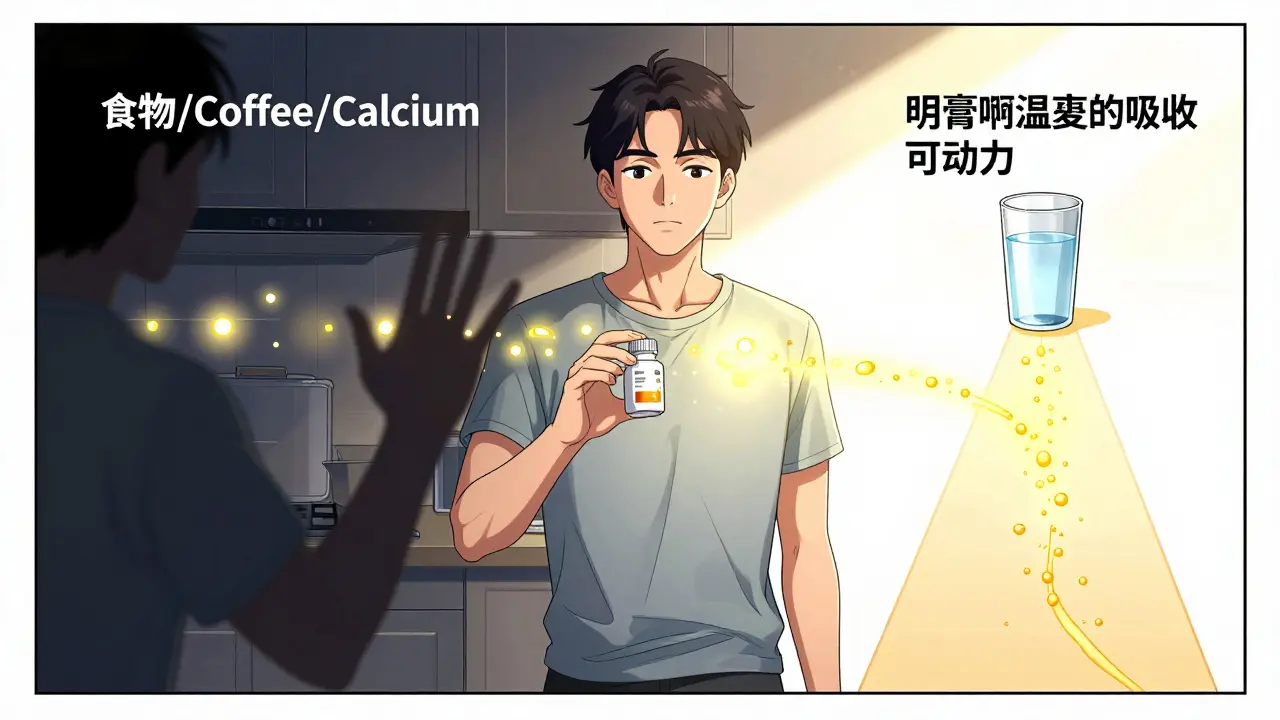 Cartoon guide on taking thyroid medication on an empty stomach