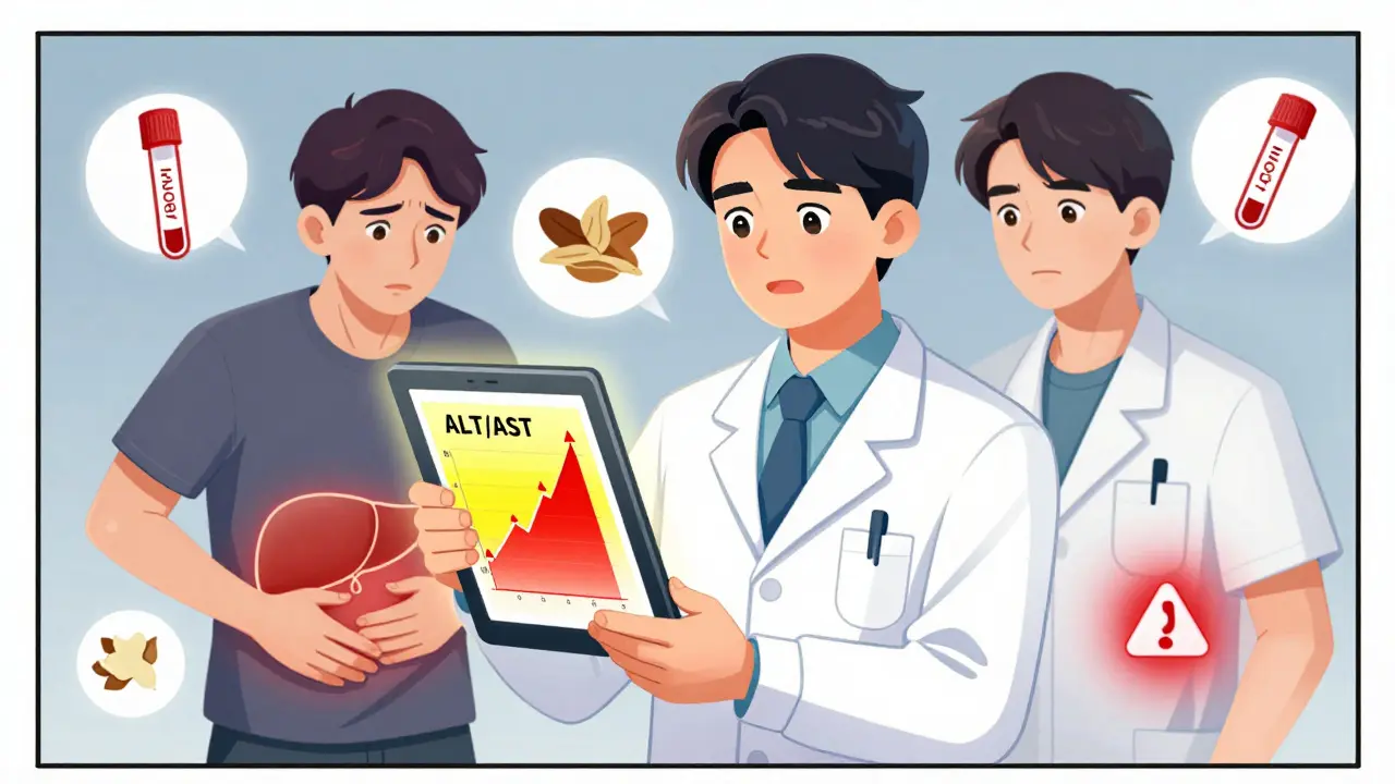 Manhua doctor checking liver enzymes with concerned patient