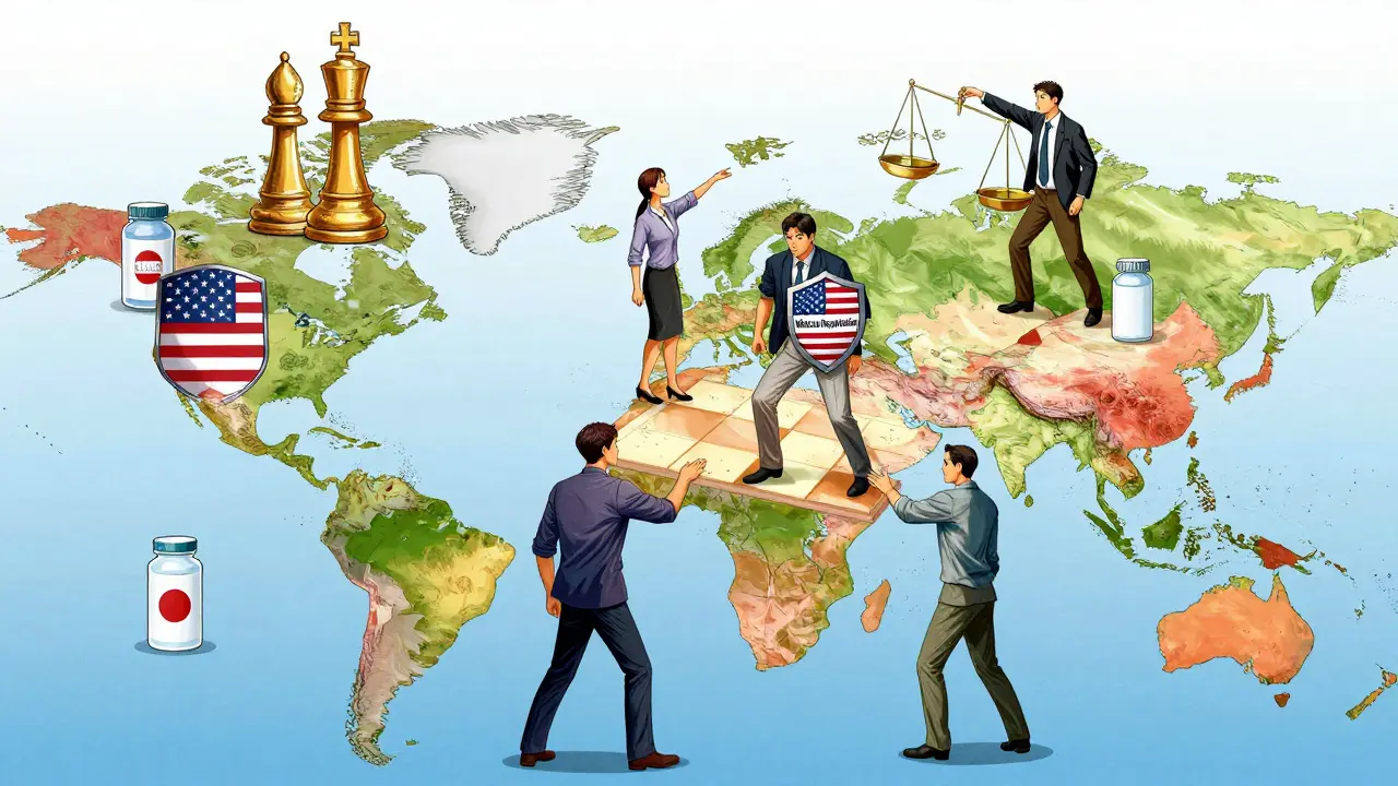 Manhua illustration of global nations negotiating pharmaceutical prices