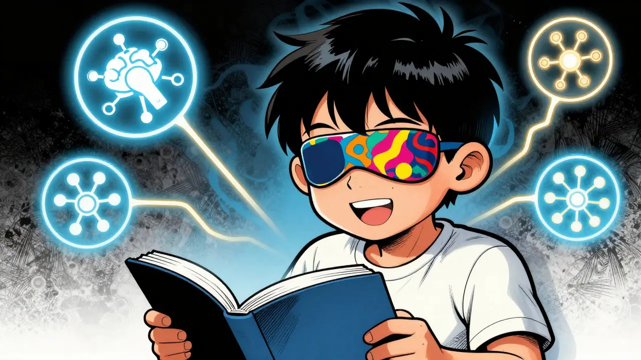Child wearing eye patch playing games to treat lazy eye