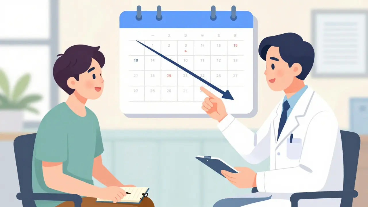 Patient discussing a gradual tapering plan with a doctor in an office